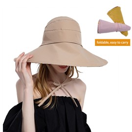 xixi-home Wide Brim Sun Hat Foldable Sun Hats for Women,Khaki Reversible Bucket Summer Hats UPF 50+,Beach Sun Bucket Hat with Adjustable Chin Strap,for Travel Fishing Camping Hiking Outdoor