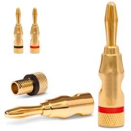 NEXMEX Banana Plugs for Speaker Cable – Set of 4 Connectors 24K Gold-Plated for HiFi Receiver Amplifier