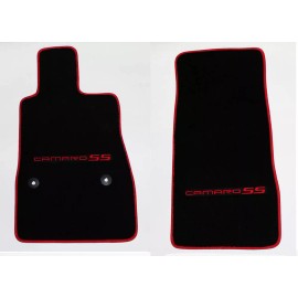 AFM NEW! BLACK Floor Mats 2016-2024 Camaro Embroidered Logo + SS in Red W/ Binding