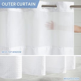 Furlinic Stall Shower Curtain No Hook with Snap in Liner,Waffle Weave Waterproof Bathroom Curtains with See Through Top Window & Weighted Magnets,White,36x72 Inch