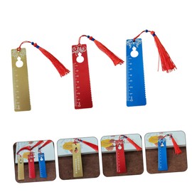 GRIRIW Unique Metal Bookmarks Tassels Chinese Style Ruler Bookmark for Book Lovers 3 Pack