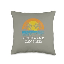 Beach Lover Basking Swimming Holiday Sunscreen Riptides Lines Beach Sunbathing Ocean Tanning Throw Pillow, 16x16, Multicolor