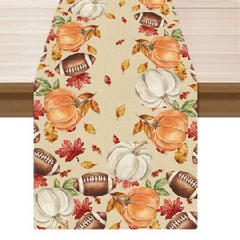 XCHI Fall Football Pumpkin Maple Leaves Table Runner Table Decoration for Kitchen Dining Dinner Autumn Home Decor 13x72 Inch