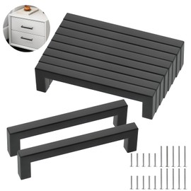 talifoca Pack of 10 Furniture Handles, Black, 128 mm Hole Spacing, Kitchen Handles, Stainless Steel Drawer Handles with Forty Screws, Fashionable Stainless Steel Square Handles, for Kitchens, Drawers,