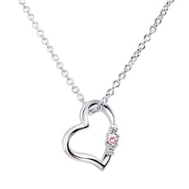 Sears 1491-tdt-01 Women's Natural Diamond Heart Necklace, Teddy Bear Plush Set, Silver, Pink Tourmaline