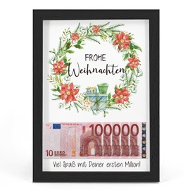 HSDSH Christmas Money Gift, Merry Christmas, Gift Wrapping, Money Gift for Christmas with Your First Million, Christmas Gifts for Women, Men, Children, Friends, Picture Frame, DIN A4
