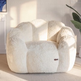 MAXYOYO Bean Bag Chair for Adults, Floral Shaped Bean Bag Sofa, Ultra Soft Faux Fur Floor Sofa, Large Reading Chair for Living Room Bedroom, Beige, Single