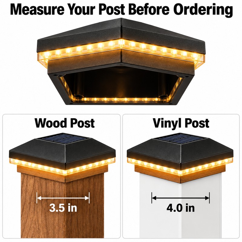 2-Pack Solar Post Cap Lights for 3.5 & 4-Inch Square