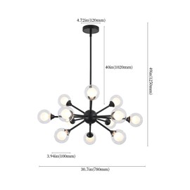 Black 12-Light Sputnik Bubble Chandelier Modern Glass Globe Pendant Lights. Farmhouse Kitchen Dining Room Ceiling Hanging Light Fixtures G9