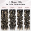 ALXNAN Clip in Hair Extensions for Women, Black Mix Blonde