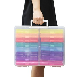 CraftGenes Photo Storage Box, Colorful 16 inner 4''×6'' Photo Organizers and Storage with Handle for Photos, Pictures, Garden seed, Sewing Supplies(Rainbow)