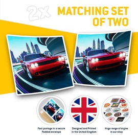 2 x 7.5cm Square Vinyl Stickers - American Muscle Car Red City Lights Decals 44086