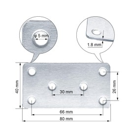 BINCKIN Metal Joining Plates for Wood, 80 × 40 × 1.8mm Stainless Steel Mending Plates, 20pcs Heavy Duty Flat Brackets, Sleeper Brackets for Connector Wood Fixing