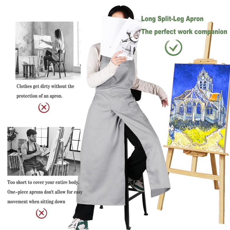 MIKI WELL Pottery Split-Leg Make Ceramic Apron, Long Split-Leg Artist
