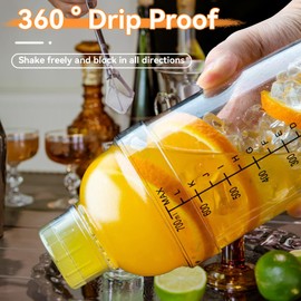 Cocktail Shaker, Plastic Drink Mixer Ice Tea Shaker Bottle Cup with Scales for Bar(530ml)