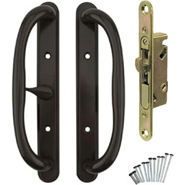 Easy Fix Hardware 10" Olympus Sliding Patio Glass Door Center Latch Black Pull Handle Set Replacement w/Mortise Lock - fits 3 ¹⁵/₁₆ inches Hole Spacing and 1-1/4" to 2-1/4" Door Thickness