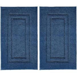 TEXTILESY 2 Piece 100% Cotton Bath Mats Luxury Terry Towelling 1000-GSM Soft Towel Mat - Shower Floor Mat - Reusable Bath Mat Set 50 x 70 cm (Navy)