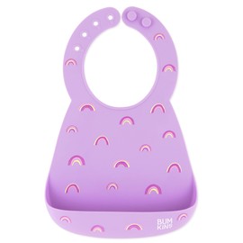 Bumkins Bibs, Silicone Pocket for Babies, Baby Bib for Girl or Boy, for 6-24 Months Up to Toddler, Essential Must Have for Eating, Feeding, Baby Led Weaning Supplies, Mess Saving, Rainbows Purple
