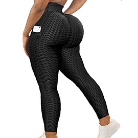 SEASUM Scrunch Booty Workout Leggings with Pockets Women’s Butt Lifting High Waisted Yoga Pants Textured Tummy Control Legging L
