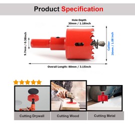 SagaSave 26mm HSS Bi-Metal Hole Saw with Corn Hole Drilling Cutter, Hole Cutter for Stainless Steel,Metal,Wood,Plastic,Drywall,Fiberboard,1.02inch 1PCS