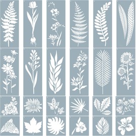 24 Plantillas de Pintura de Flores y Plantas Reutilizables para Manualidades, Dibujo de Flores de PET, Álbumes - Plantillas Huecas