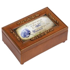 Cottage Garden It's Who is Beside You That Counts Woodgrain Embossed Jewelry Music Box Plays How Great Thou Art