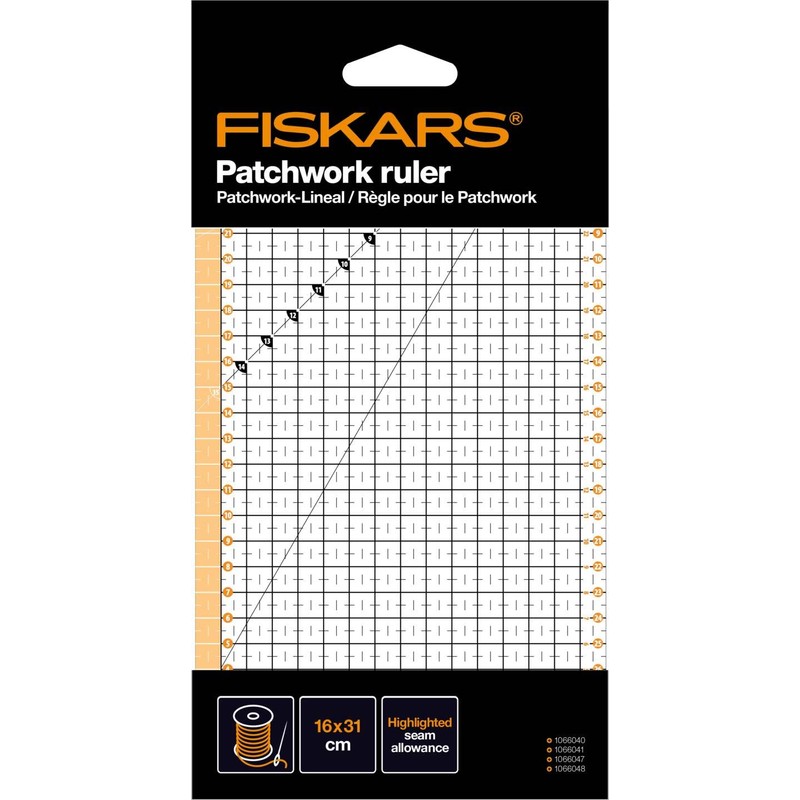 Fiskars Patchwork Ruler 15x30cm Highlighted 1cm Seam Allowance Interrupted Half