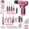 JENABOM 127-Piece Home Tool Set with 8V Pink Cordless Drill