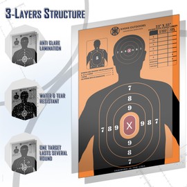 KNINE OUTDOORS Shooting Paper Targets for Shooting Range, 23 x35 inch, Bulk for Hunting, Handguns, Pistols, Rifles, Silhouette with Red Bullseye, Orange Design (10 Pack)