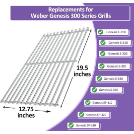 For Weber 7528 7524 19.5" Grill Grates for Weber Genesis 300 Series, Genesis E310 E320 E33