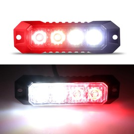 Raryloy LED Emergency Strobe Flashing Grille Strobe Lights for Trucks 4LED Surface Mount Strobe Warning Emergency Flashing Red&White Light For Car Truck Van Off Road Vehicle ATV SUV
