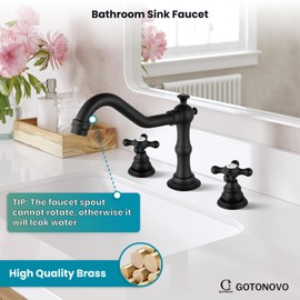 gotonovo 3 Hole Matte Black Bathroom Sink Faucet with Pop Up Drain Two-Handle Widespread Double Cross Knobs Mixing Tap Deck Mount