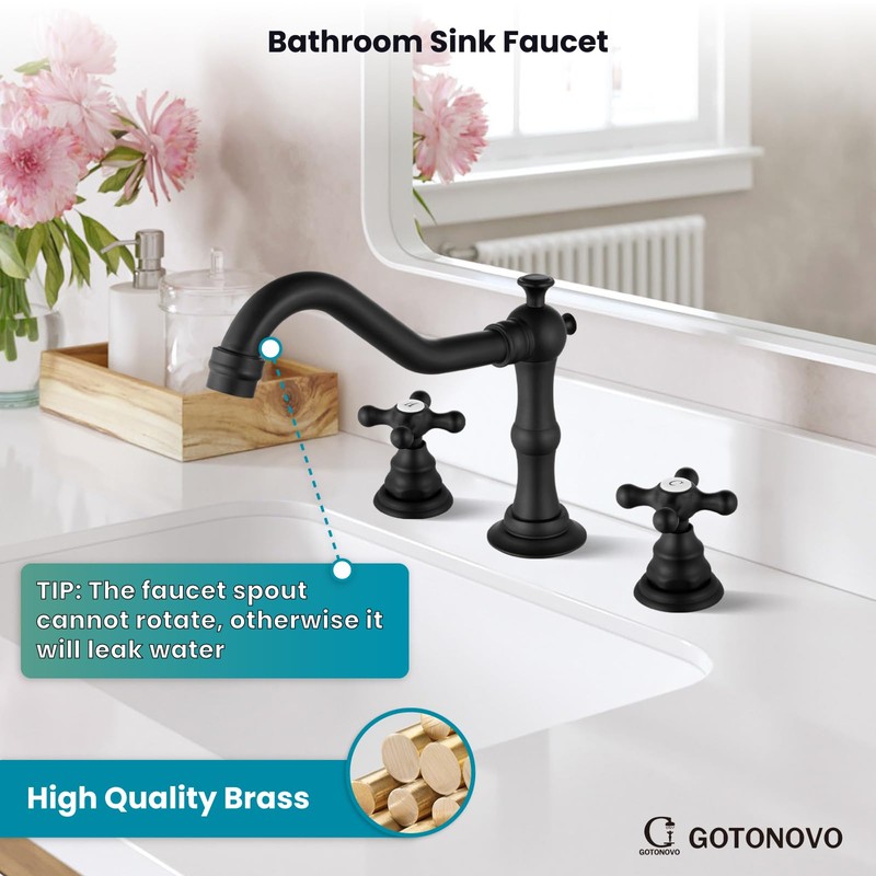 gotonovo 3 Hole Matte Black Bathroom Sink Faucet with Pop
