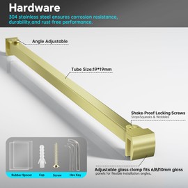 Frameless Shower Door Support Bar, Stainless Steel Wall-to-Glass Support Arm to Fixed Shower Glass Panel, for 1/4"-3/8" (6-10 mm) Door, 180° Pivot & Stow-Flat Mode (Brushed Gold, 27.6-inch(700mm))