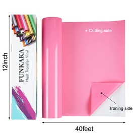 FUNKAKA Pink HTV Heat Transfer Vinyl Rolls, 12" x 40ft Glossy Pink Iron on Vinyl for T-Shirt, Adhesive Pink HTV Vinyl for All Cutter Machines Easy to Cut & Weed for Heat Vinyl Design