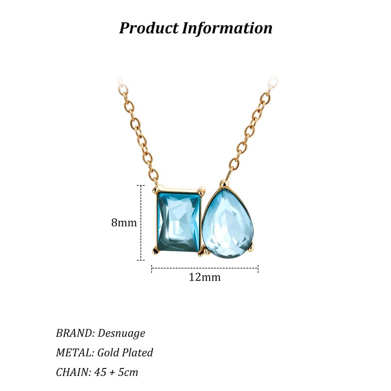 Desnuage 14K Gold Plated Double Aquamarine Birthstone Necklace Dainty Square
