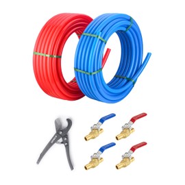 EFIELD 1/2 inch 2 x100 ft Pex-A Pipe, Blue & Red 200 ft Length for Potable Water-for Hot/Cold Water-Plumbing Applications, with 4 PCS 1/2" Pex Expansion Shut-off Brass Valves, and Pipe Cutter