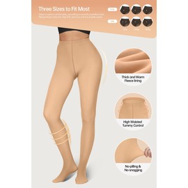 Vertvie Fleece Lined Tights for Women Thermal Pantyhose Fake Translucent Winter Warm Tights High Waisted Thick Leggings (80g-No Fleece,Nude,Small-Medium)