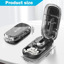WAVATA Tablettenteiler, Tablettenschneider, Pillenteiler mit Aufbewahrungsfach, Tablettenteiler für Alle Tabletten Kostenlos, Pillenschneider Große und Kleine Tabletten für Reise, Haustier (Schwarz)