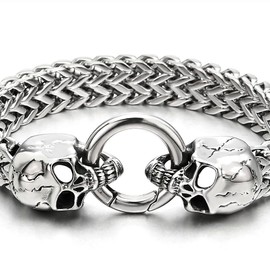 COOLSTEELANDBEYOND Gothic Mens Stainless Steel Skull Franco Link Curb Chain Bracelet with Spring Ring Clasp 8.5 Inches(CA)