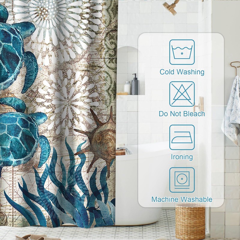 Final Friday Nautical Shower Curtain Teal Sea Turtles Theme Fabric