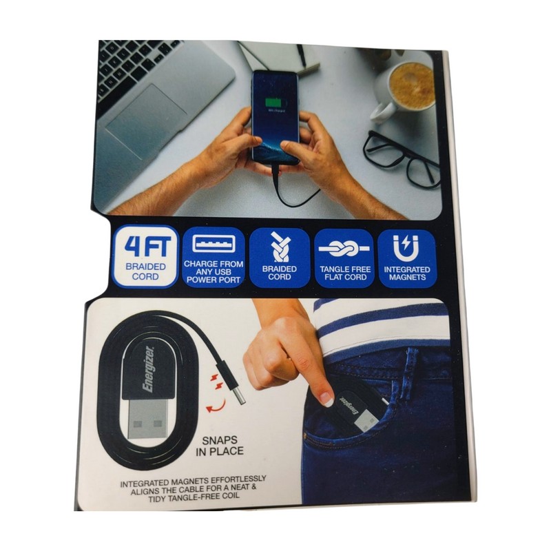 Universal ENERGIZER ULTIMATE Tangle-free Braided Magnetic Cable 4FT USB A