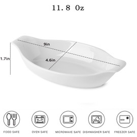 XINLTC Oval Au Gratin Baking Dishes, 11.8oz Porcelain Mini Casserole Dish, Small Individual Gratin Dishes, Single Serving Baking Dishes, Banana Split Bowls - 4pc Set - 9 x 4.6 inch