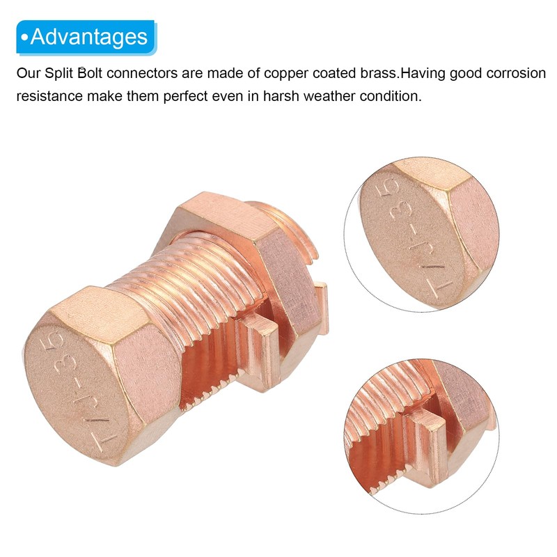 sourcing map Split Bolt Connector Brass Copper 35mm Grounding Clamps