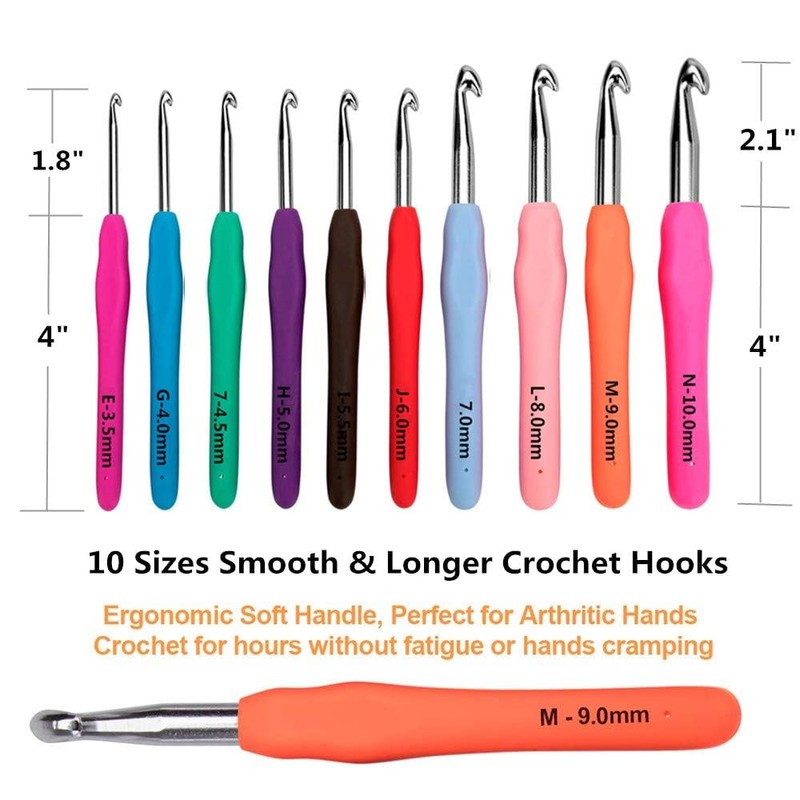 Knitiss 20 Sizes Crochet Hooks 0.5mm-10mm, Ergonomic Crochet Hooks Set