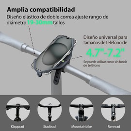 Bone Soporte de teléfono Universal para Bicicleta, Soporte de Bicicleta para T-Shape U-Shape Stem, Stemless Bikes con absorción de Impactos Compatible con teléfonos 4.7"-7.2"- Bike Tie 4 Pro MAX