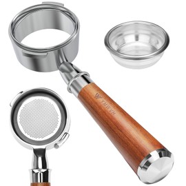 58mm Bottomless Portafilter, Professional Stainless Steel Portafilter 2 Ears for 58 Gaggia Machines- Not suitable with E61 groupheads,with Walnut Handle & Filter Basket