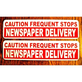 Harrington Signs (2) NEWSPAPER DELIVERY FREQUENT STOPS MAGNETIC Vehicle SIGNS  3" X 12" USA white