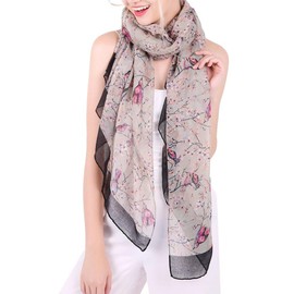 DiaryLook Ladies Women's Fashion Bird Print Long Scarves Floral Neck Scarf Shawl Wrap,43 Brown