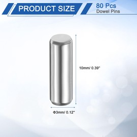 sourcing map 80 Pcs 3 mm x 10 mm Dowel Pins 316L Stainless Steel Cylindrical Dowel Pins Shelf Support Peg Pin Rod Fasten Elements Metal Shelf Pegs Silver Tone